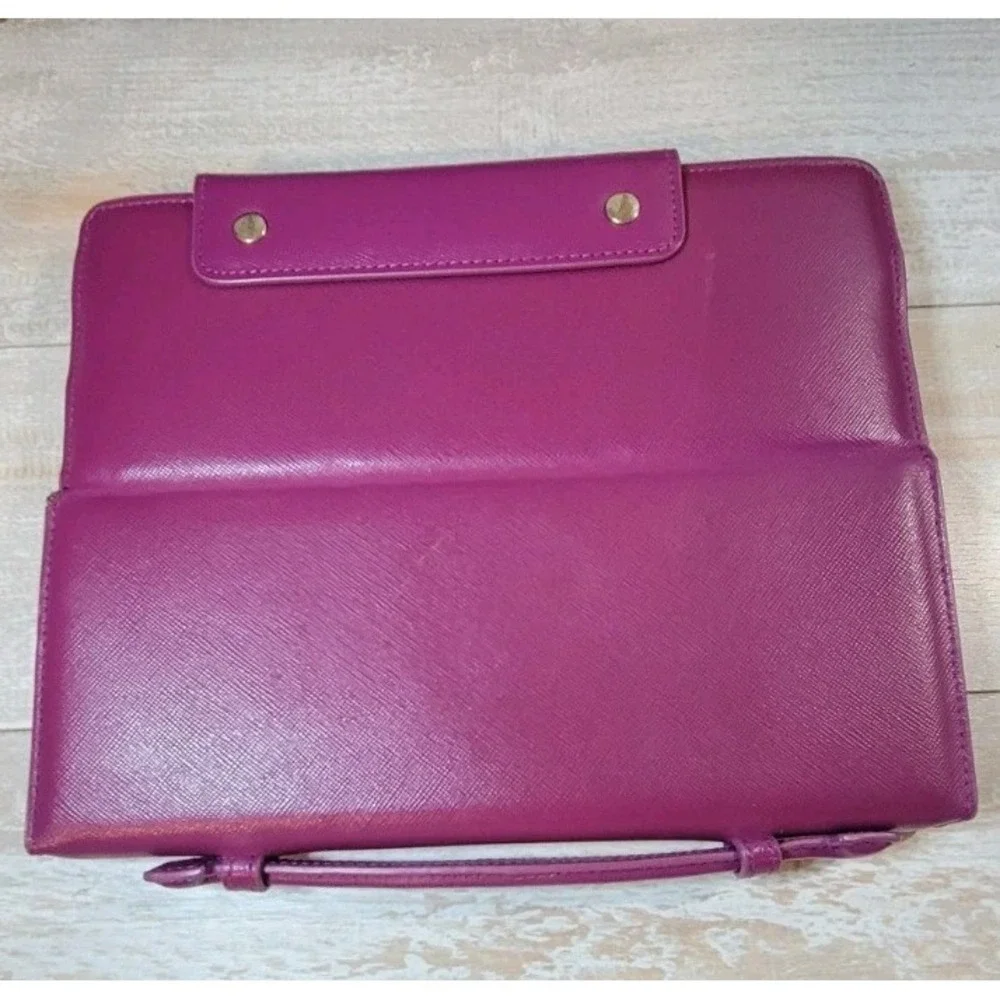 Tory Burch Leather Suede iPad Flip Folio Case Stand Protector Pink Purple